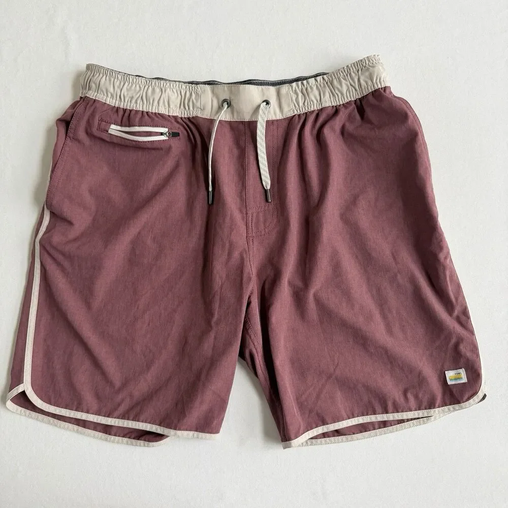 Vuori Men's Flat Front Shorts in Mauve with Cream Trim